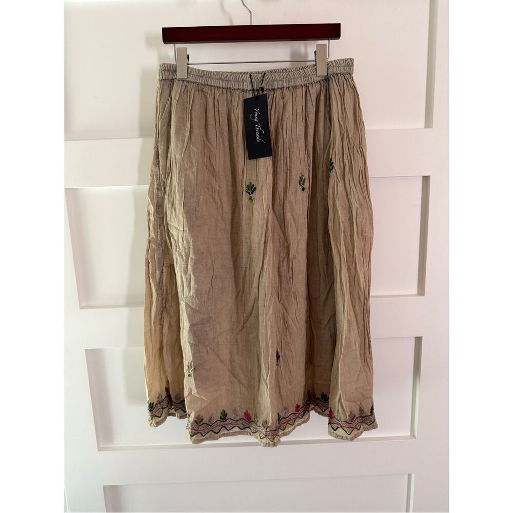 Young Threads Embroidered Beige Skirt with Pink & Green Accents